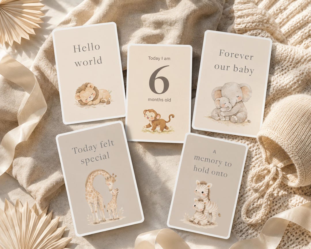77 Safari Baby Milestone & Moment Cards Bundle, Baby Keepsake Cards ...