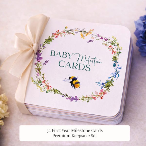 Bee Baby Milestone Cards | Watercolor Floral, First Year Keepsake