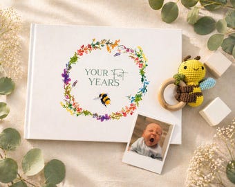 Biene Baby Erinnerungsbuch & Geschenkbox | Erinnerungsbuch für Babys | Erstes Jahr Baby Journal | Baby-Dusche-Geschenk | Schwangerschaft bis Alter 5 Sammelalbum