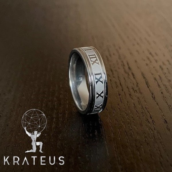 Silver Roman Numerals Ring - Mens ring - Womens ring - Unisex - Stainless Steel