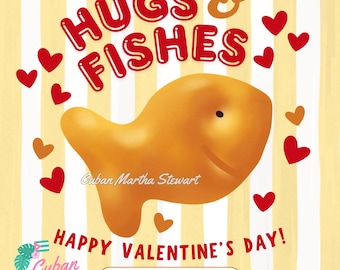 Plantilla editable de Canva para tarjeta de San Valentín con diseño de galletas de pescado de Hugs & Fishes