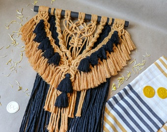 Black and Yellow Macrame Wall Hanging | Macrame Wall Hanging