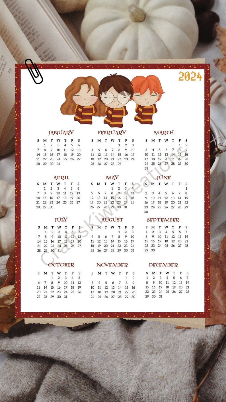 2024 Wizarding World Wall Calendar DIY Harry Pot Instant PDF Magical