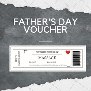 Personalized Printable father&#39;s day gift voucher, massage voucher, gift for dad from kids, fathers day gift, from daughter, from son