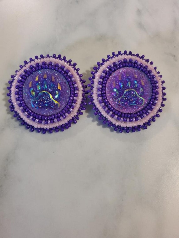 Purple bear paw earrings