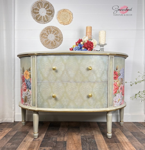 Floral Oval Dresser | Vintage Half Round Painted Chest - Etsy