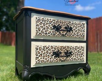 French Provincial Leopard Print Nightstand: Refinished Accent Table