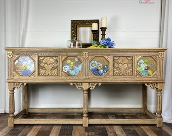 Sold! DO NOT BUY Ornate Natural Wood Buffet | Entry Table | with Gold Accents