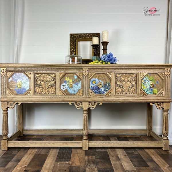 Sold! DO NOT BUY Ornate Natural Wood Buffet | Entry Table | with Gold Accents