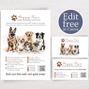 Dog Walker Local Marketing Package: Flyer and Business Card Templates — Instant Download — Professional Dog walker Business & Card Flyer