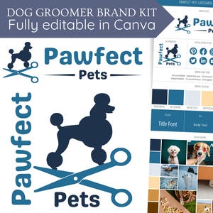 Dog Groomer Logo — Classy Dog Grooming or Pet Grooming Brand Kit Template — DIY Dog Groom Branding — Professional, Premade Groomer Logo Kit