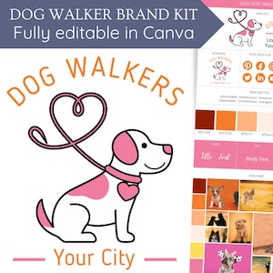 Dog Walking Logo — Fun Dog Walker or Pet Sitter Branding Kit Template — Happy Palette Pet Business Branding — Professional, Premade Dog Logo