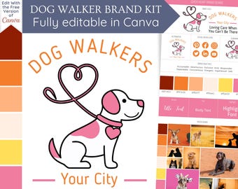 Dog Walking Logo — Fun Dog Walker or Pet Sitter Branding Kit Template — Happy Palette Pet Business Branding — Professional, Premade Dog Logo