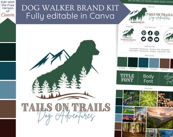 Dog Walker Adventure Logo & Branding Kit Template - Dog Walking Logo, Colour Palette, Mood Board, Brand Words, Patterns, and More