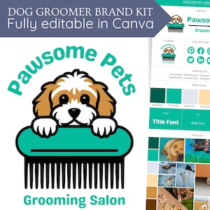 Dog Grooming Logo — Fun Dog Groomer or Pet Grooming Brand Kit Template — DIY Pet Groomer Branding — Professional, Premade Groomer Logo Kit