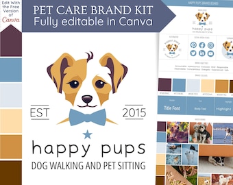 Dog Walker or Pet Sitter Logo, Pet Business Logo, Original Brand Kit — Main Logo & Submark, DIY Instant Pet Logo, Editable Canva Download