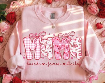 Mama Valentine Sweatshirt: Mama Valentine's shirt, Mama Sweater with kids names, mom valentine Hoodie