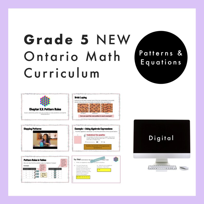 Grade 5 NEW Ontario Math Curriculum Patterns and Equations Etsy