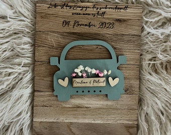 Geldgeschenk zur Hochzeit, personalisierbares Geschenk zur Hochzeit, Geldgeschenk Hochzeitsgeschenk, Holz, Auto, Brautpaar