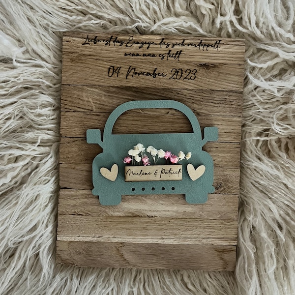 Geldgeschenk zur Hochzeit, personalisierbares Geschenk zur Hochzeit, Geldgeschenk Hochzeitsgeschenk, Holz, Auto, Brautpaar