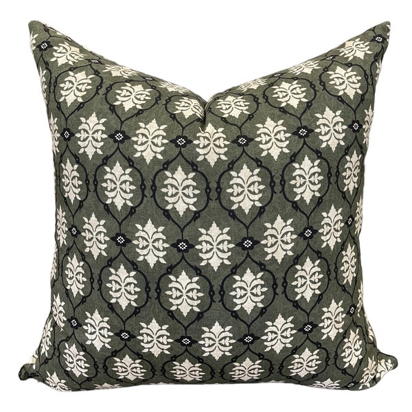 Olive Green Pattern Pillow Cover Curated Throw Pillow Couch Pillows