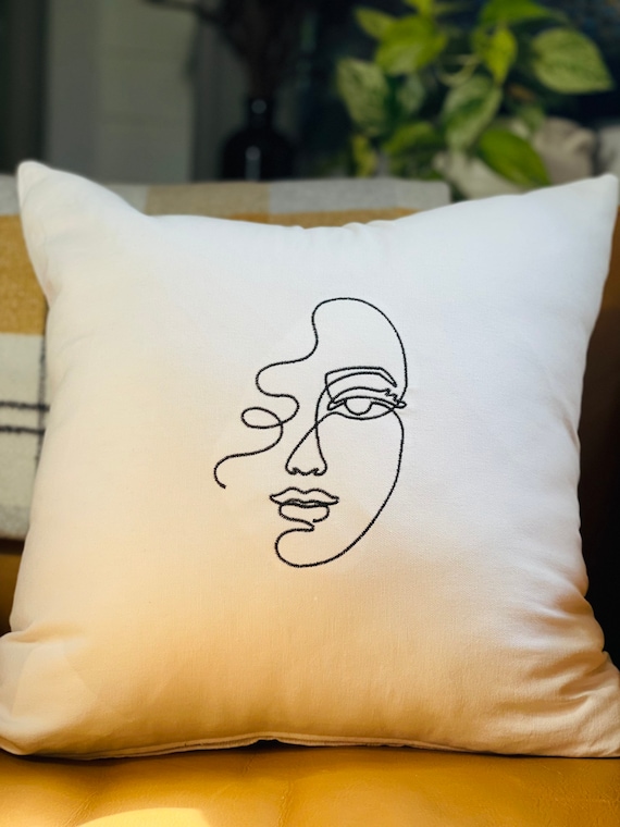 Woman Face Line Art Embroidered Pillow Cover 18x18 Pillow Cover One Line Pillow Cover Etsy Canada