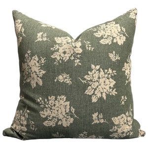 Bailey Sage Olive Green and Neutral Floral Pillow Cover Cottage Core Style Farmhouse Pillow Cover Couch Throw Pillows