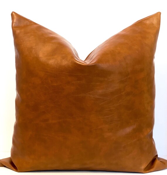 Cognac Faux Leather Pillow Cover Camel Faux Leather 20x20 Etsy