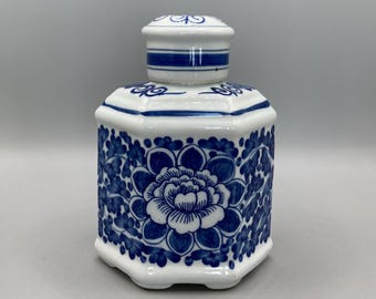 手作りの青い陶器のキャニスター：インドの花柄アートの瓶 - Etsy 日本