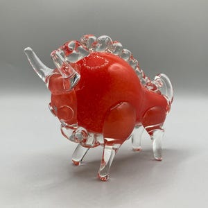 Studio Orange & Clear Glass Bull Sculpture – Murano Style Art Glass Animal
