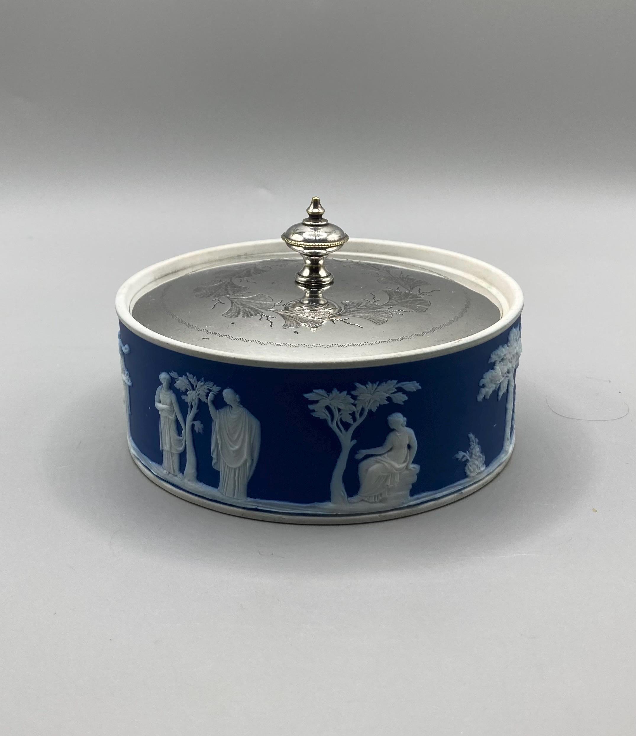 Wedgwood Jasperware Trinket Box – Antique Blue Cameo Round Box