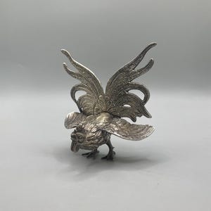 Silver Plated Fighting Rooster Figurine, Mid-Century Decorative Ornament | 1950s–60s