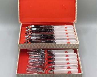Vintage Sheffield Fish Cutlery Set: Mother-of-Pearl Handles, Boxed 12pc