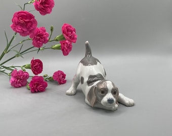 Vintage Lladro Playful Puppy Figurine: Beagle Dog, Home Decor