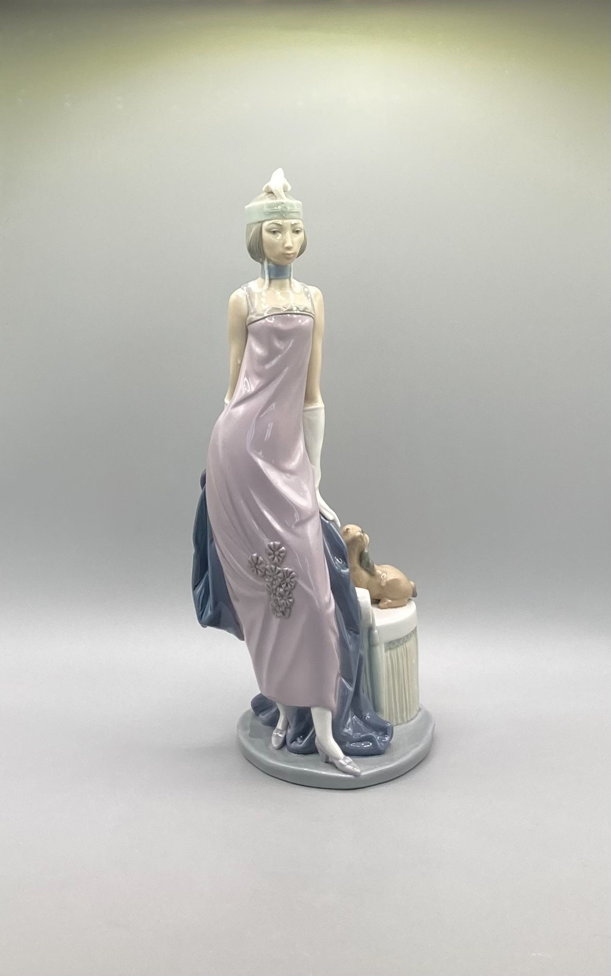Vintage Lladro Porcelain Figurine: Lady With Dog, Spanish Art Deco