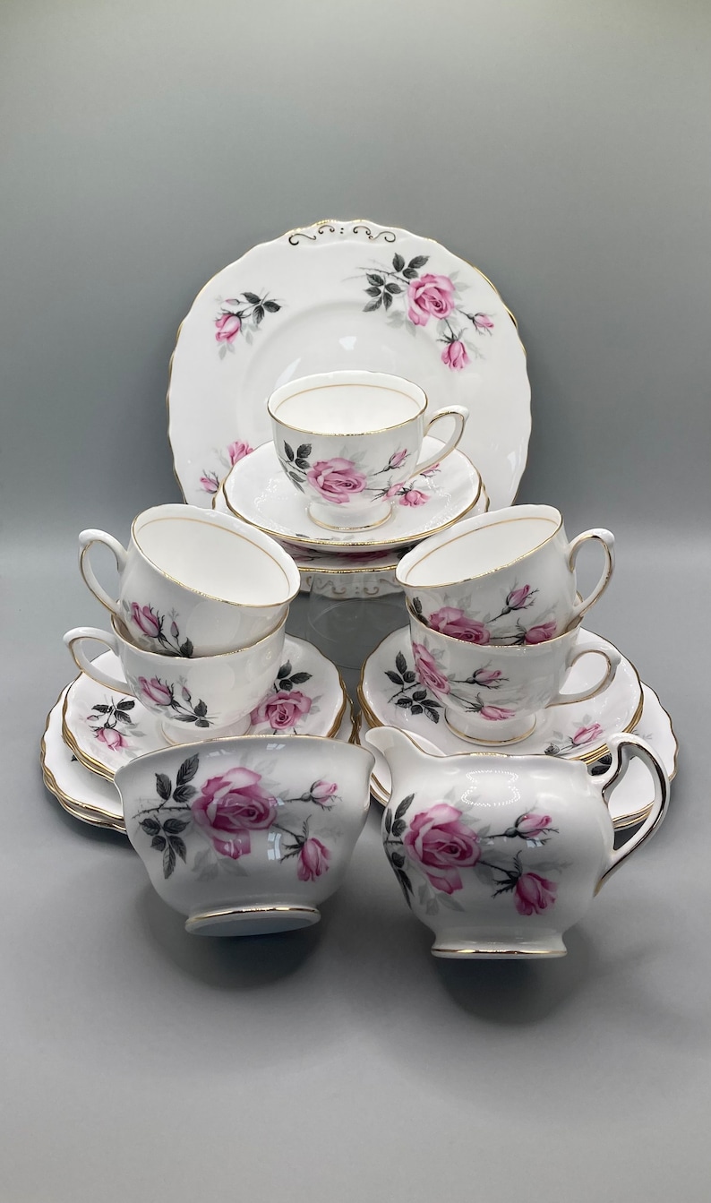 Vintage Colclough Bone China Tea Set: Pink Roses, Gold Trim (18pc) - Etsy