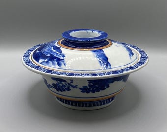 Blue & White Old Canton Chinese Export Tureen/Vegetable