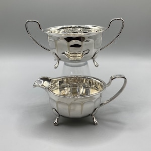 English Sheffield Silver Plated Creamer and Sugar Bowl, Metal Milk Jug & Sugar Bowl with Handle