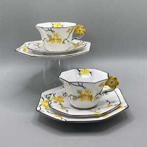 Set of Two Vintage and Rare Melba Bone China Tea Trios, Vintage Art Deco Melba Tea Trios, Home Decor, Gift Idea, Collectible.