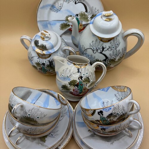 Hand Painted Japanese Kutani Tea Set agrohort.ipb.ac.id
