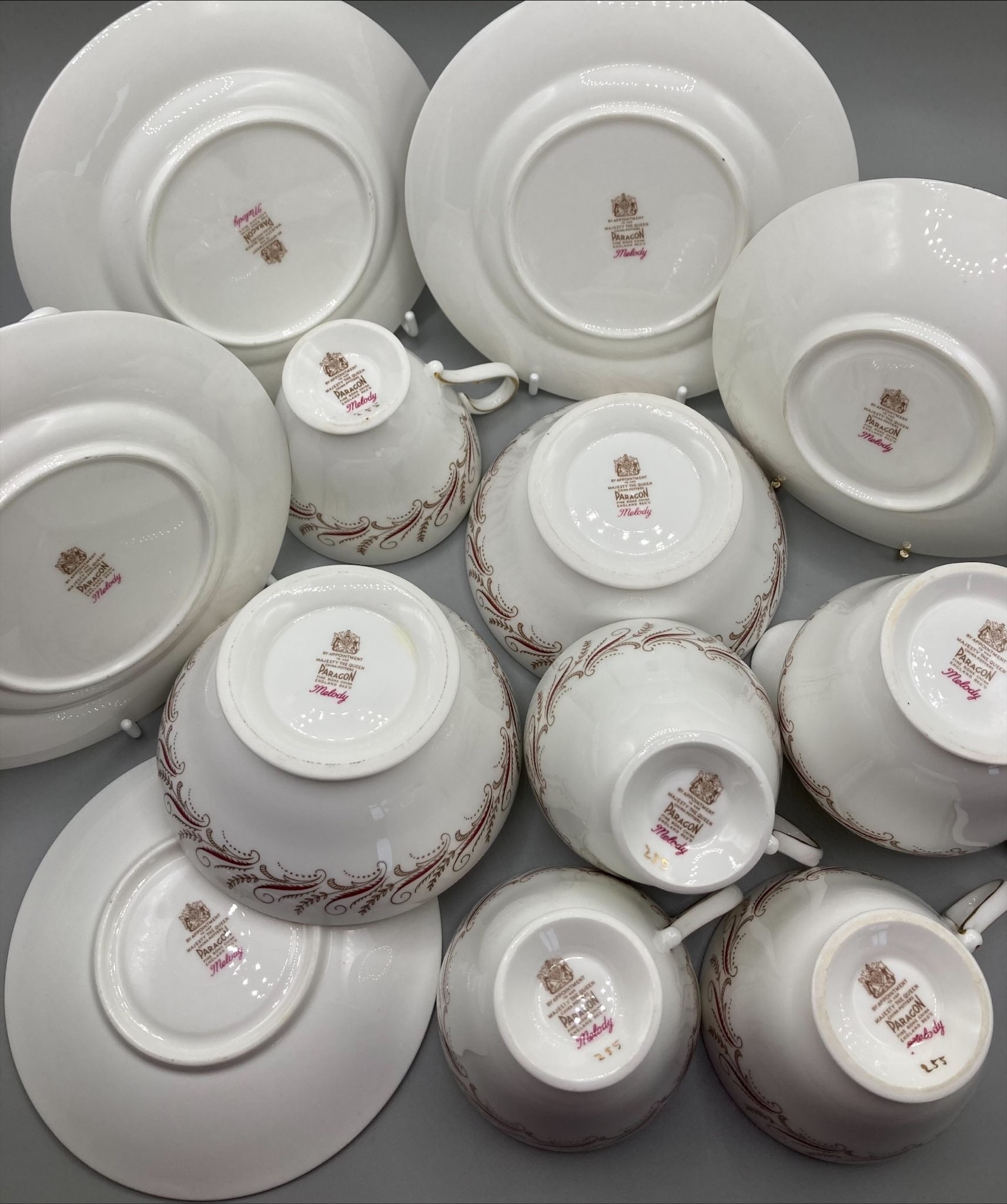 Vintage Paragon Melody Tea Set: White Terracotta & Gold Bone China