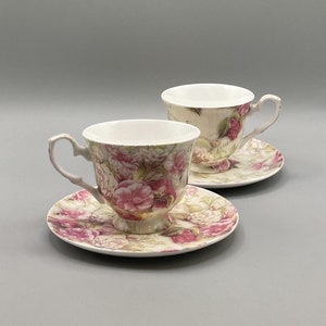 Two Vintage The Leonardo Collection Tea Duos, A Pair of Floral Cups & Saucers, Rich Floral Pattern, Home Deco, Gift Idea.