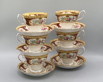 Royal Albert Lady Hamilton theeduo's, set van 6 vintage theeduo's, Royal Albert servies, home deco, cadeau-idee.