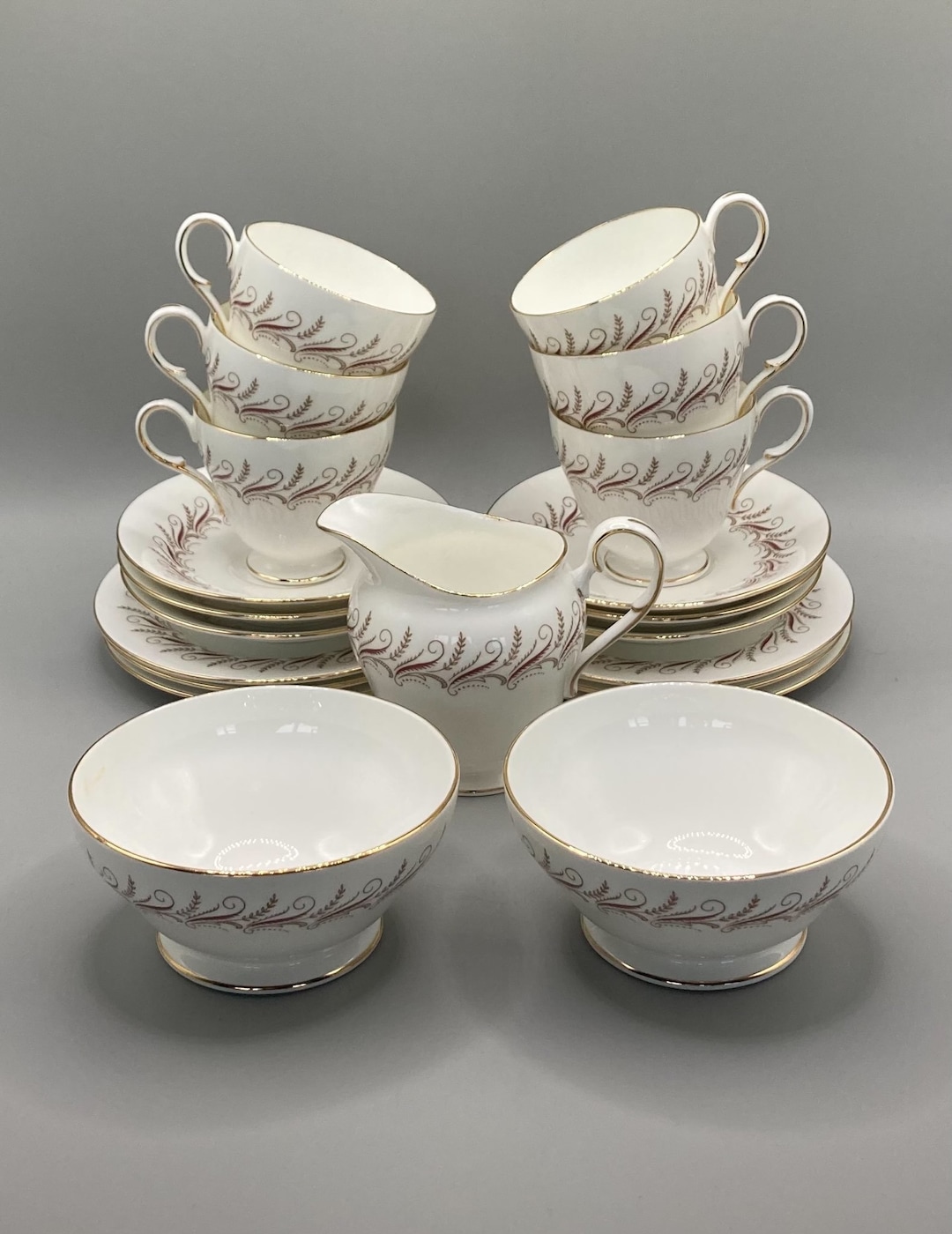 Vintage Paragon Melody Tea Set: White Terracotta & Gold Bone China