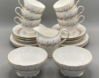 Vintage Paragon Melody Tea Set: White Terracotta & Gold Bone China