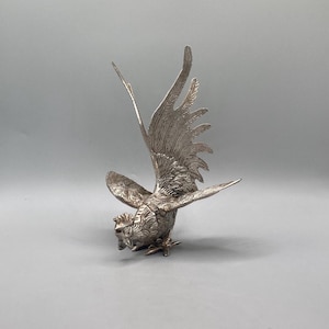 Silver Plated Fighting Rooster Figurine, Mid-Century Decorative Ornament