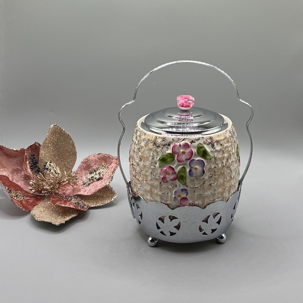Wade Vintage Biscuit Barrel – 1950s English Pottery with Silver Plated Holder