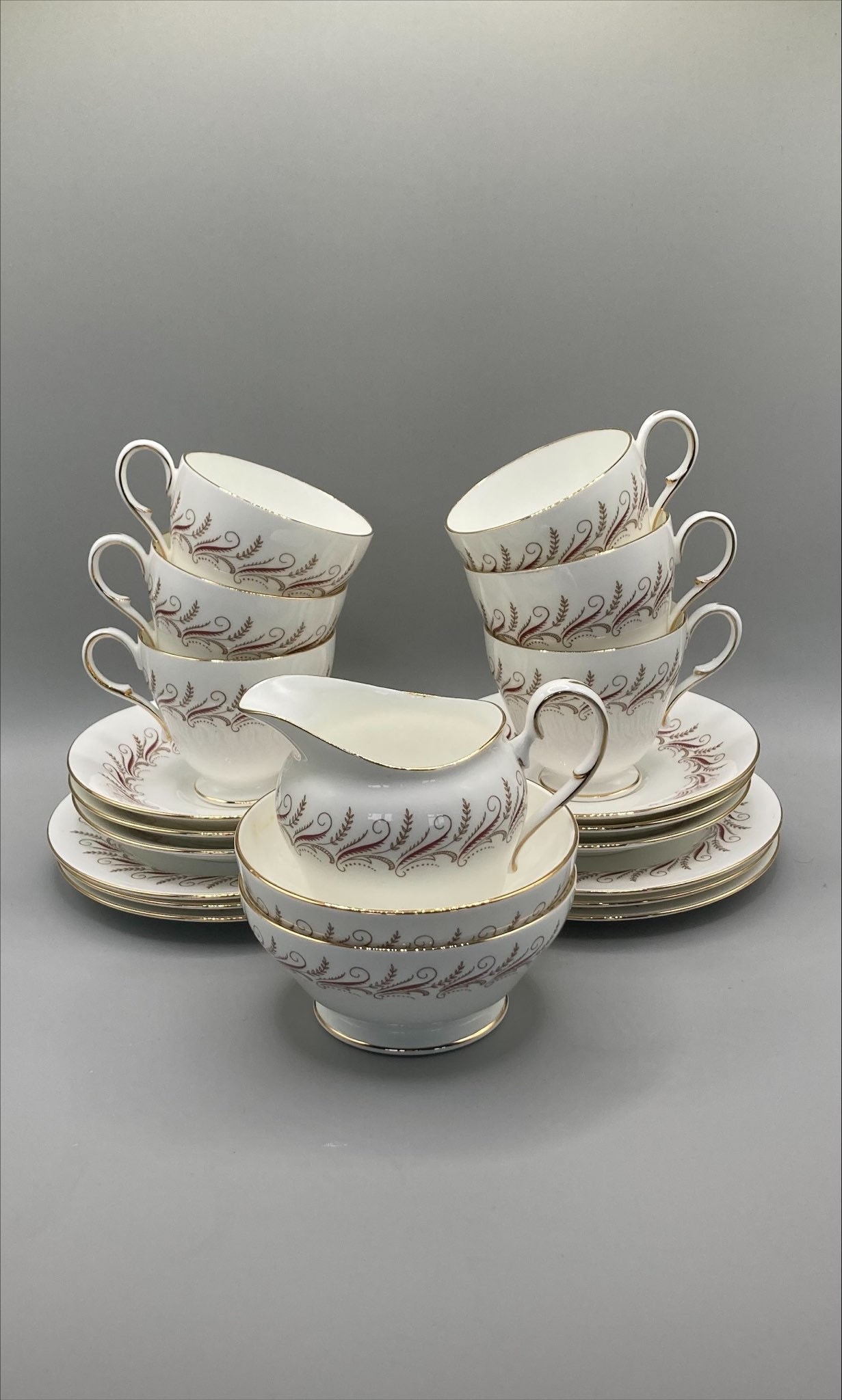 Vintage Paragon Melody Tea Set: White Terracotta & Gold Bone China