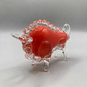 Studio Orange & Clear Glass Bull Sculpture – Murano Style Art Glass Animal.