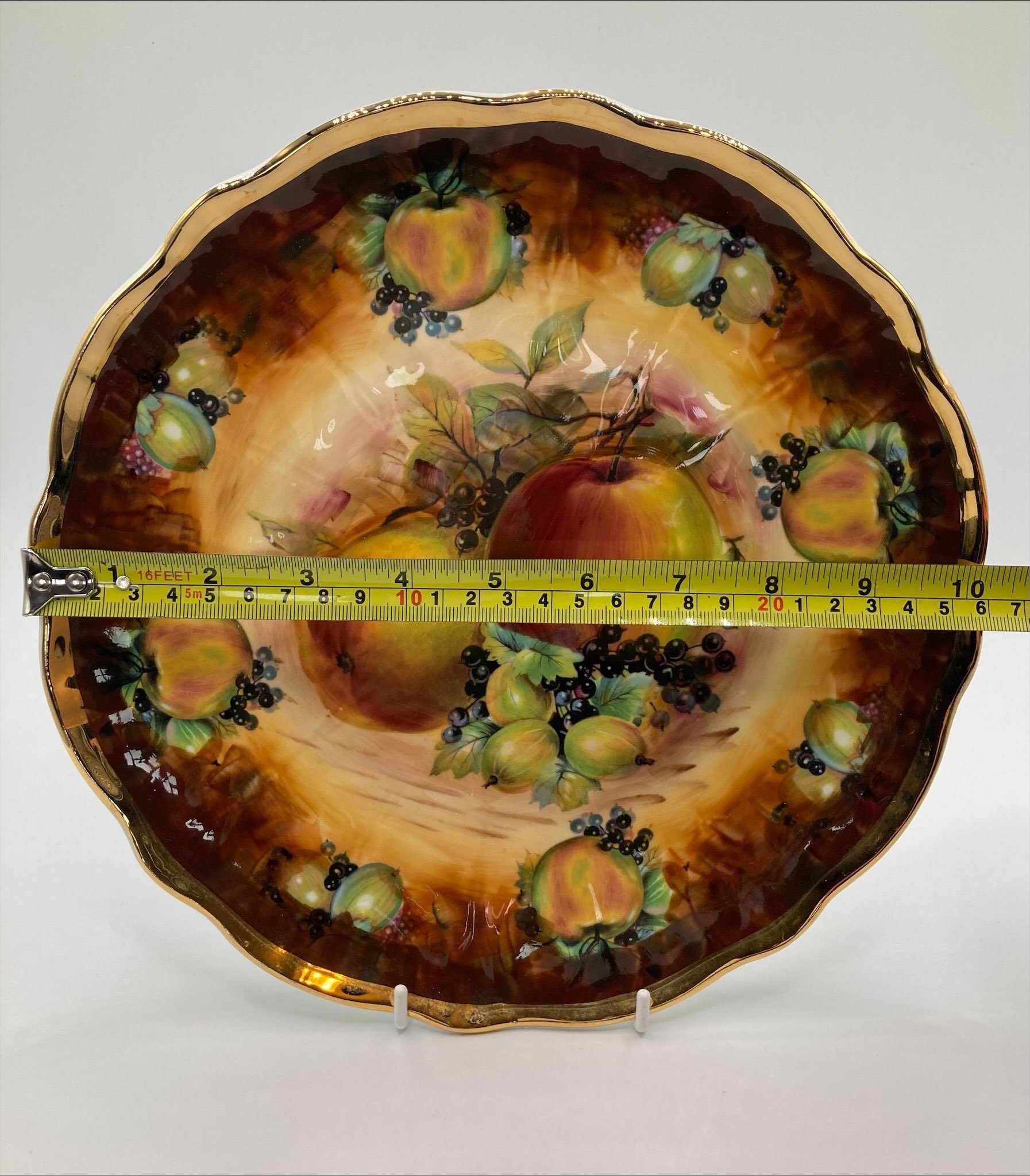Vintage Marquis Fine China Plate: Hand Painted Orchard Fruit, Gold